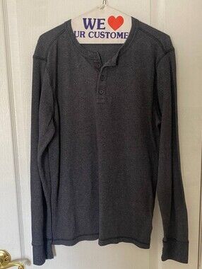 Old Navy Grey Ribbed Henley Top Size Large Buttons
